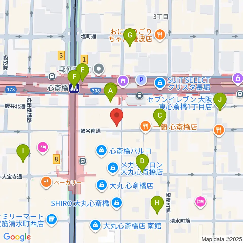 三木楽器 心斎橋店周辺のコンビニエンスストア一覧地図