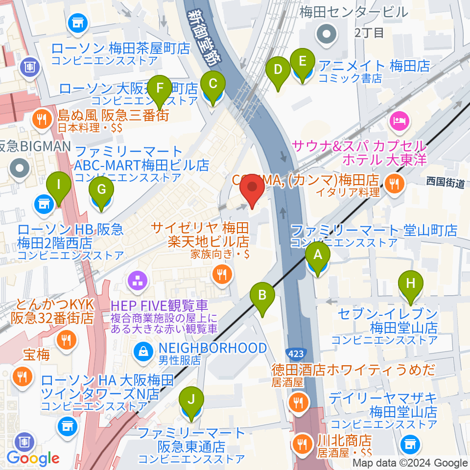 三木楽器 梅田店周辺のコンビニエンスストア一覧地図