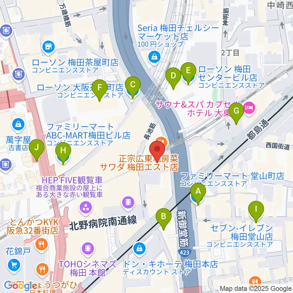 三木楽器 梅田店周辺のコンビニエンスストア一覧地図