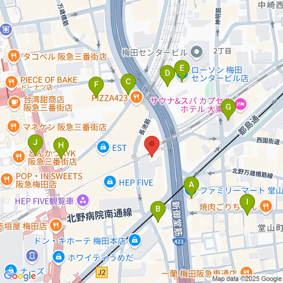 三木楽器 梅田店周辺のコンビニエンスストア一覧地図