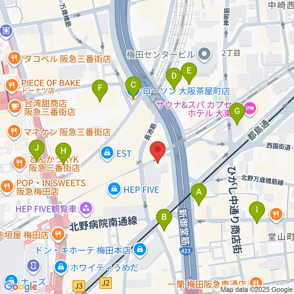 三木楽器 梅田店周辺のコンビニエンスストア一覧地図