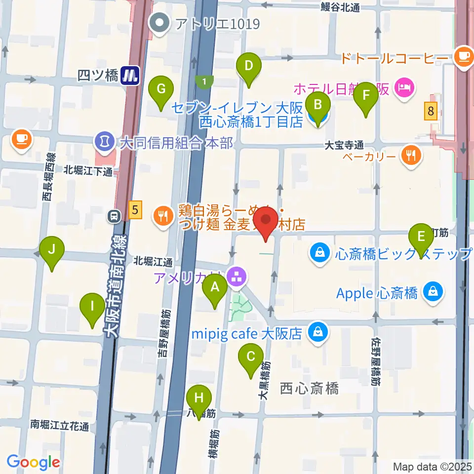 三木楽器アメリカ村店周辺のコンビニエンスストア一覧地図