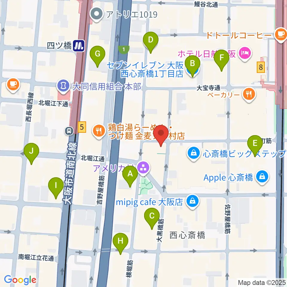 三木楽器アメリカ村店周辺のコンビニエンスストア一覧地図