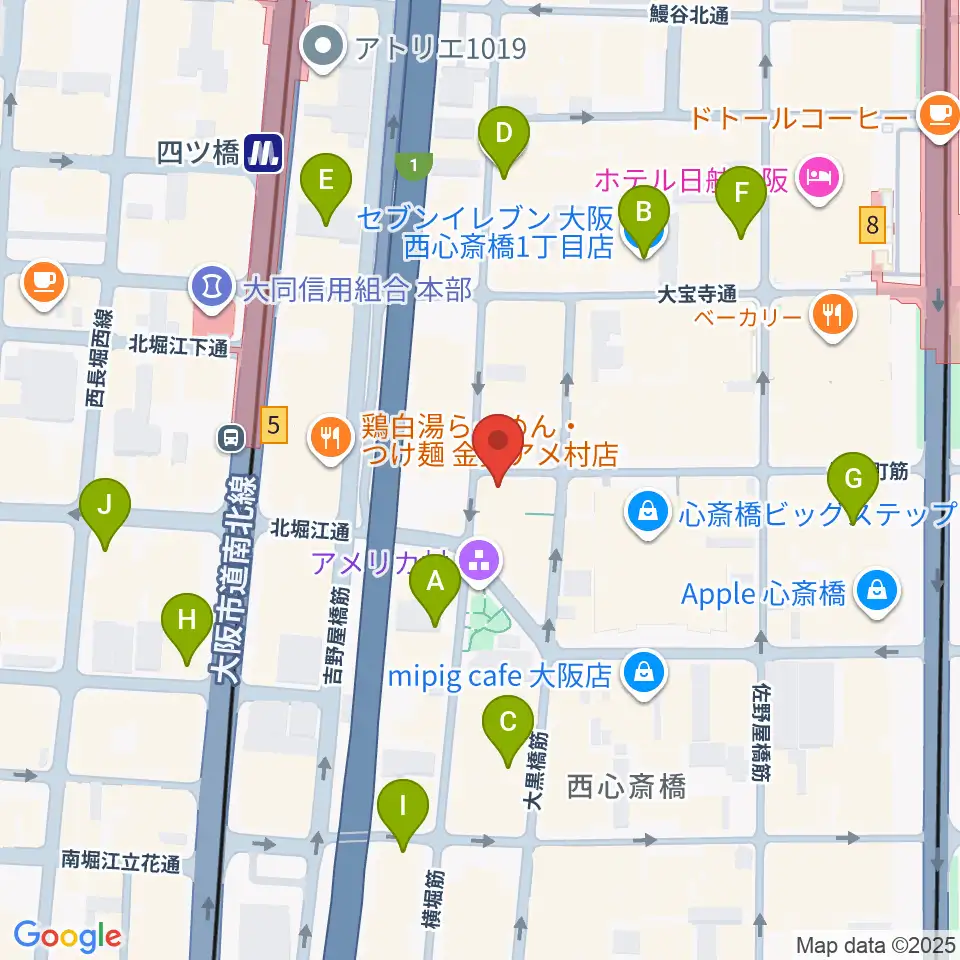 三木楽器アメリカ村店周辺のコンビニエンスストア一覧地図