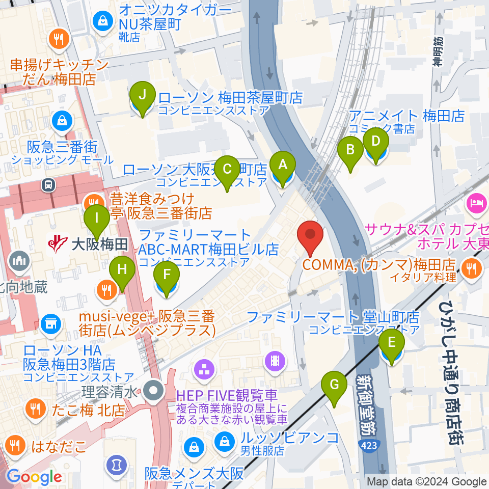 ドルチェ・アートホールOsaka周辺のコンビニエンスストア一覧地図