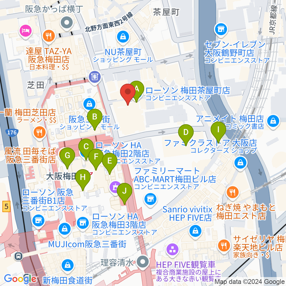 MIKIミュージックサロン梅田周辺のコンビニエンスストア一覧地図