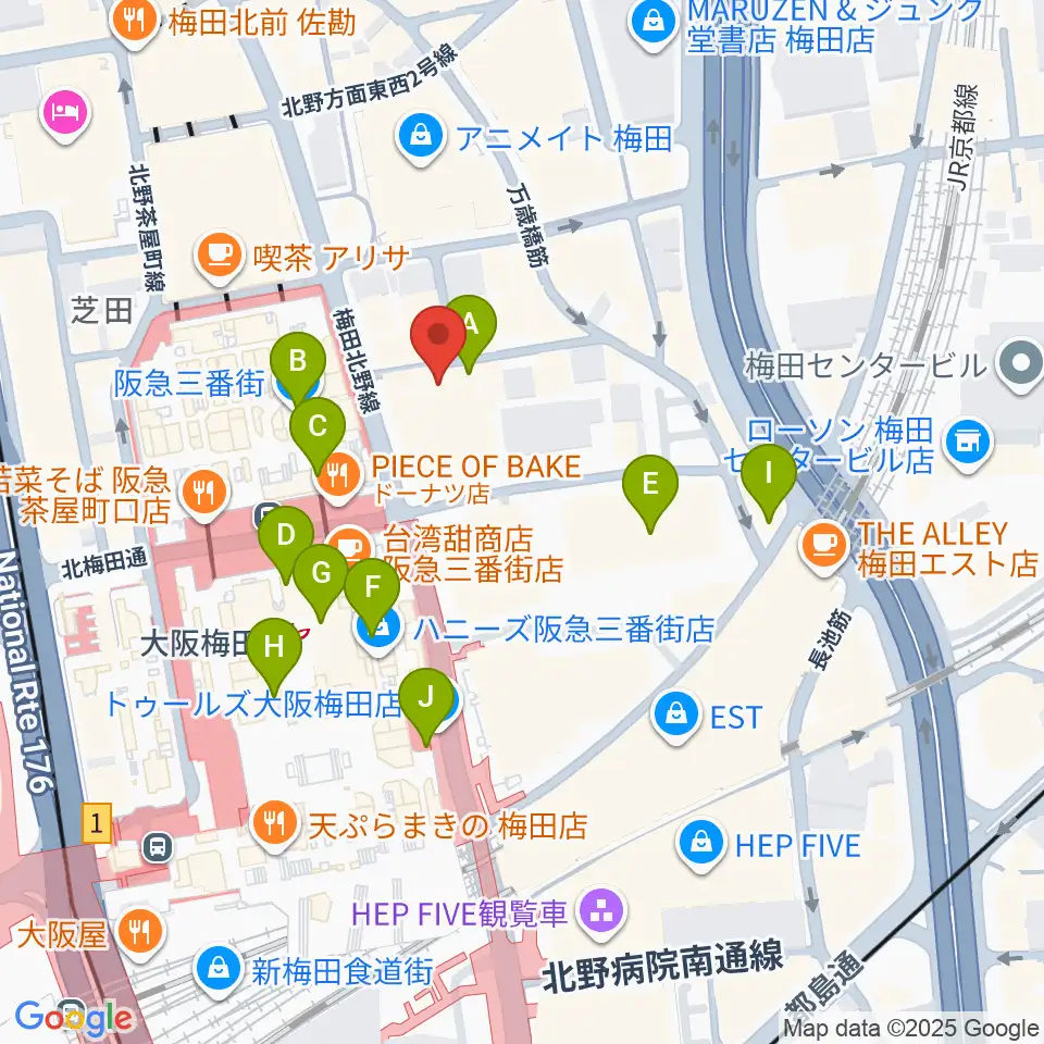 MIKIミュージックサロン梅田周辺のコンビニエンスストア一覧地図
