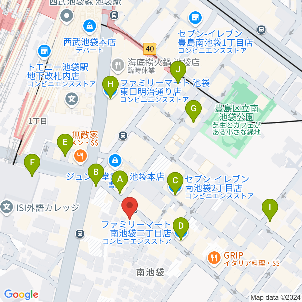 池袋mono周辺のコンビニエンスストア一覧地図