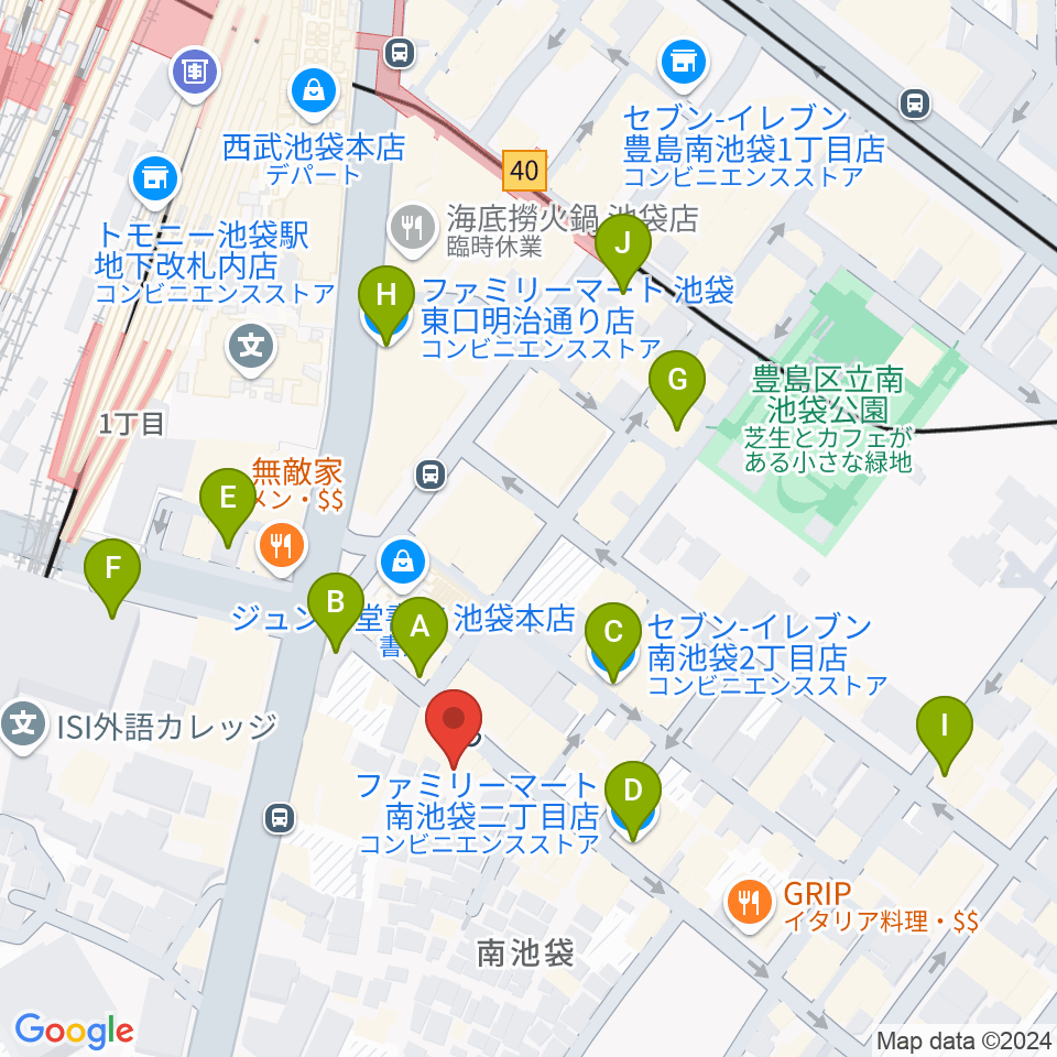 池袋mono周辺のコンビニエンスストア一覧地図