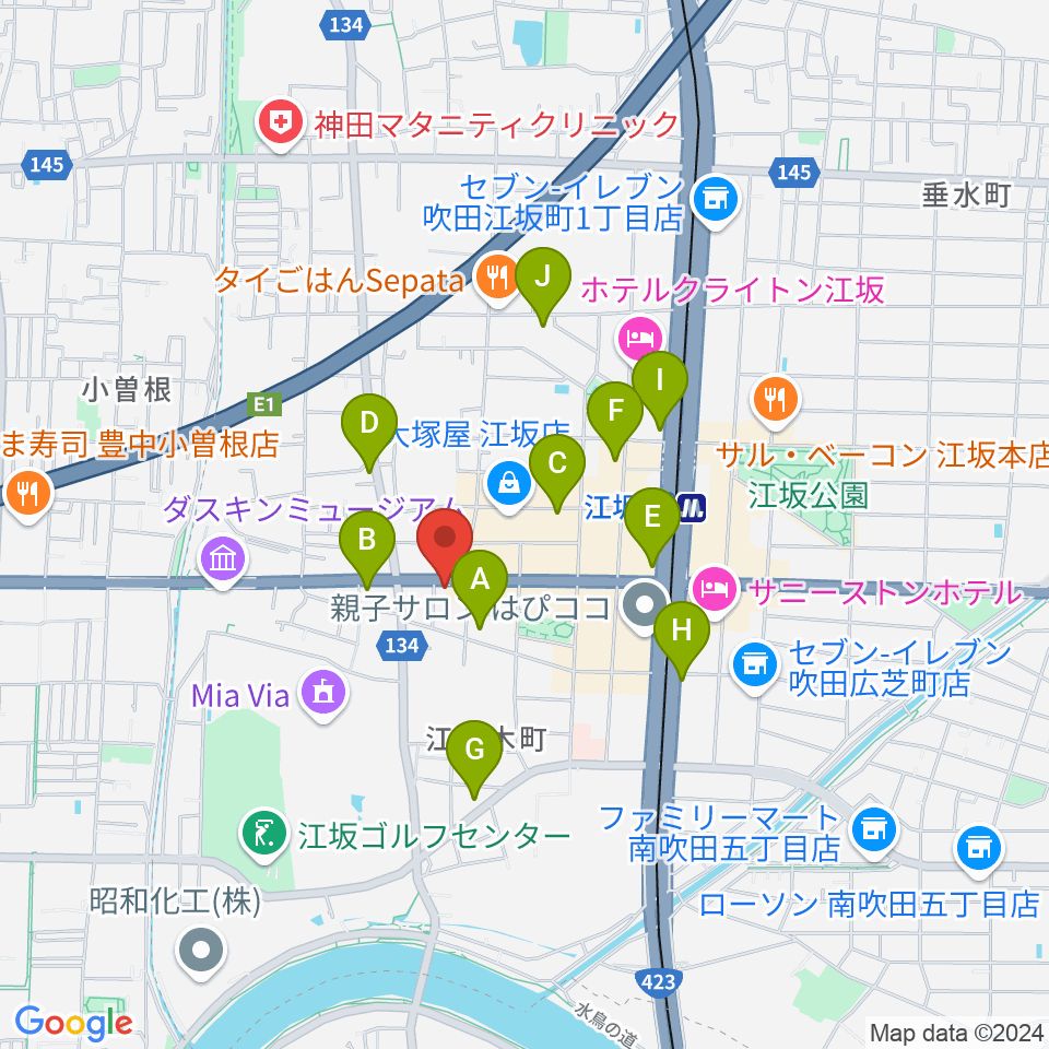 江坂ツインリバーブ周辺のコンビニエンスストア一覧地図