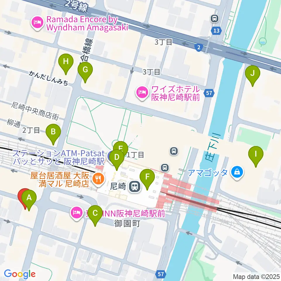 ベースオントップ尼崎店周辺のコンビニエンスストア一覧地図