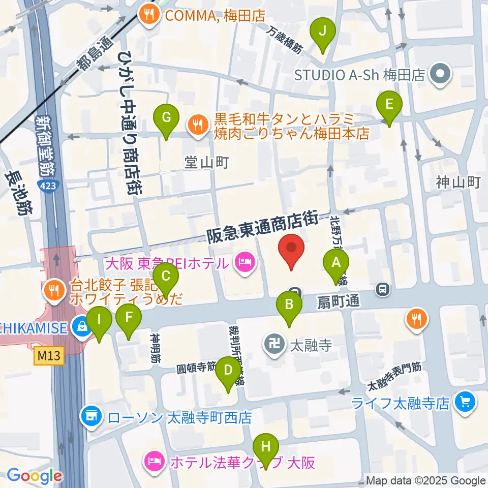 ベースオントップ大阪梅田店周辺のコンビニエンスストア一覧地図