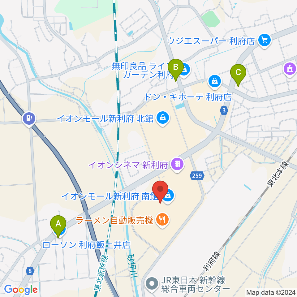 島村楽器イオンモール新利府 南館店周辺のコンビニエンスストア一覧地図