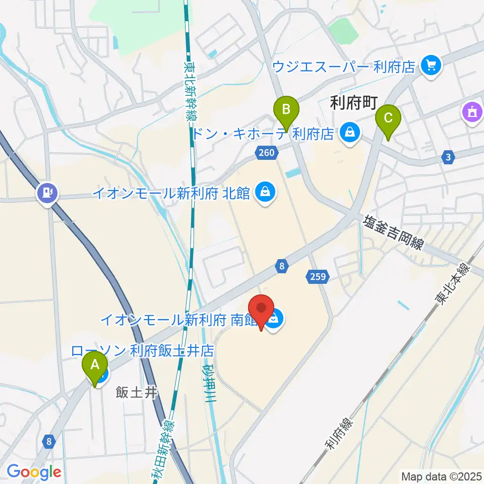 島村楽器イオンモール新利府 南館店周辺のコンビニエンスストア一覧地図