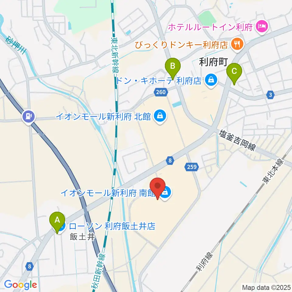 島村楽器イオンモール新利府 南館店周辺のコンビニエンスストア一覧地図