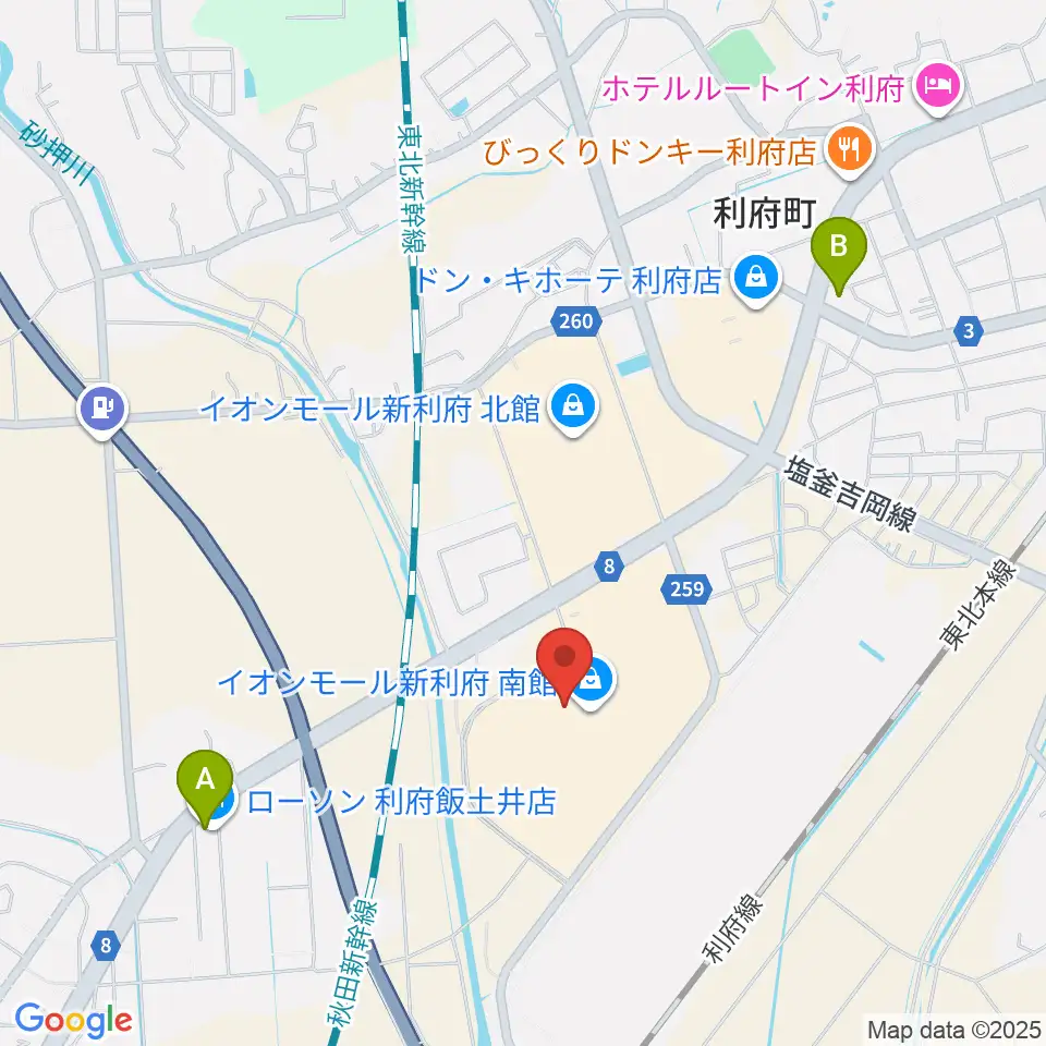 島村楽器イオンモール新利府 南館店周辺のコンビニエンスストア一覧地図