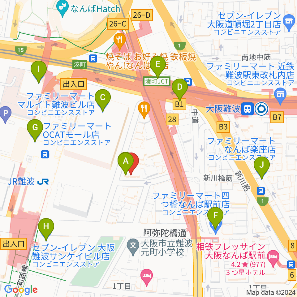 ベースオントップなんば店周辺のコンビニエンスストア一覧地図