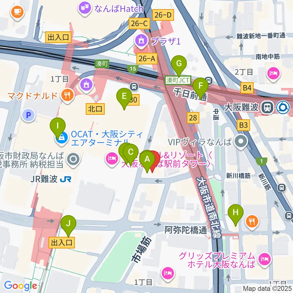 ベースオントップなんば店周辺のコンビニエンスストア一覧地図
