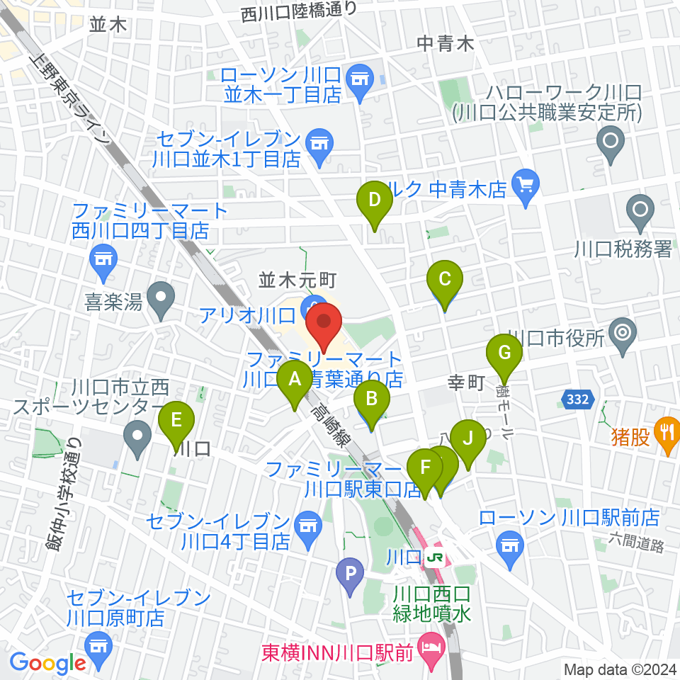 ヤマノミュージックサロン川口周辺のコンビニエンスストア一覧地図