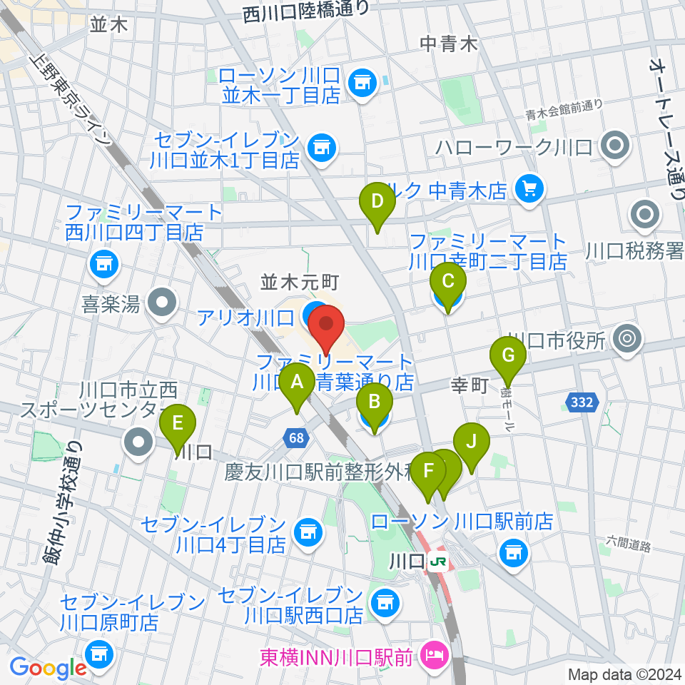 ヤマノミュージックサロン川口周辺のコンビニエンスストア一覧地図