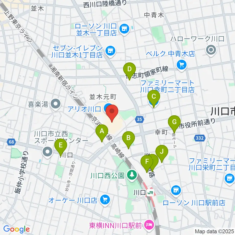 ヤマノミュージックサロン川口周辺のコンビニエンスストア一覧地図