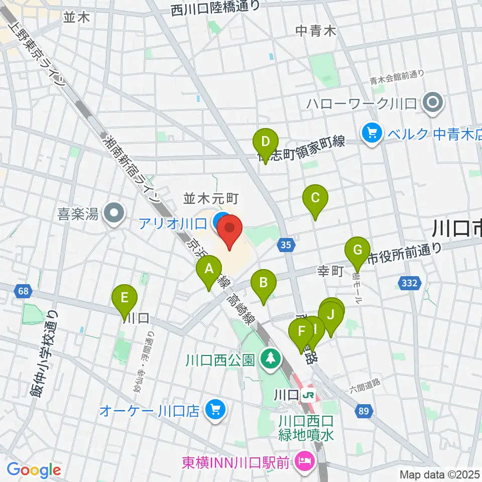 ヤマノミュージックサロン川口周辺のコンビニエンスストア一覧地図