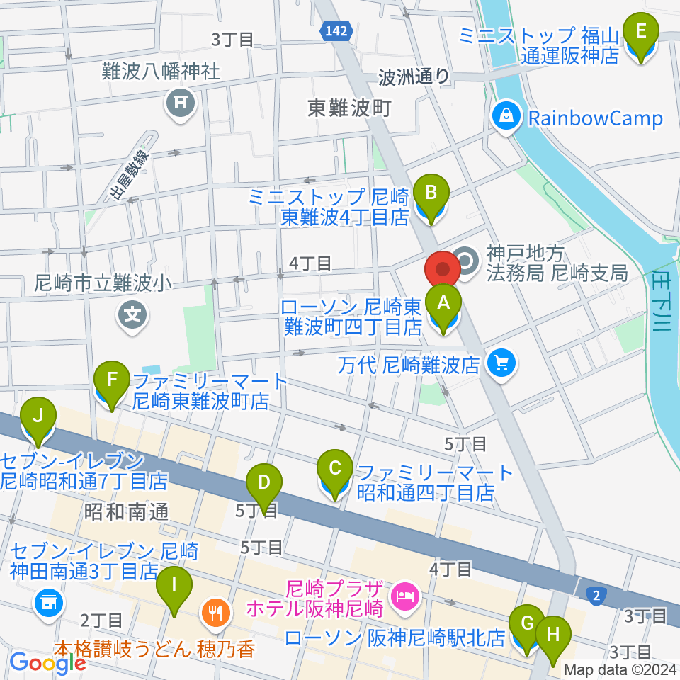 尼崎JAMMER（ジャマー）周辺のコンビニエンスストア一覧地図