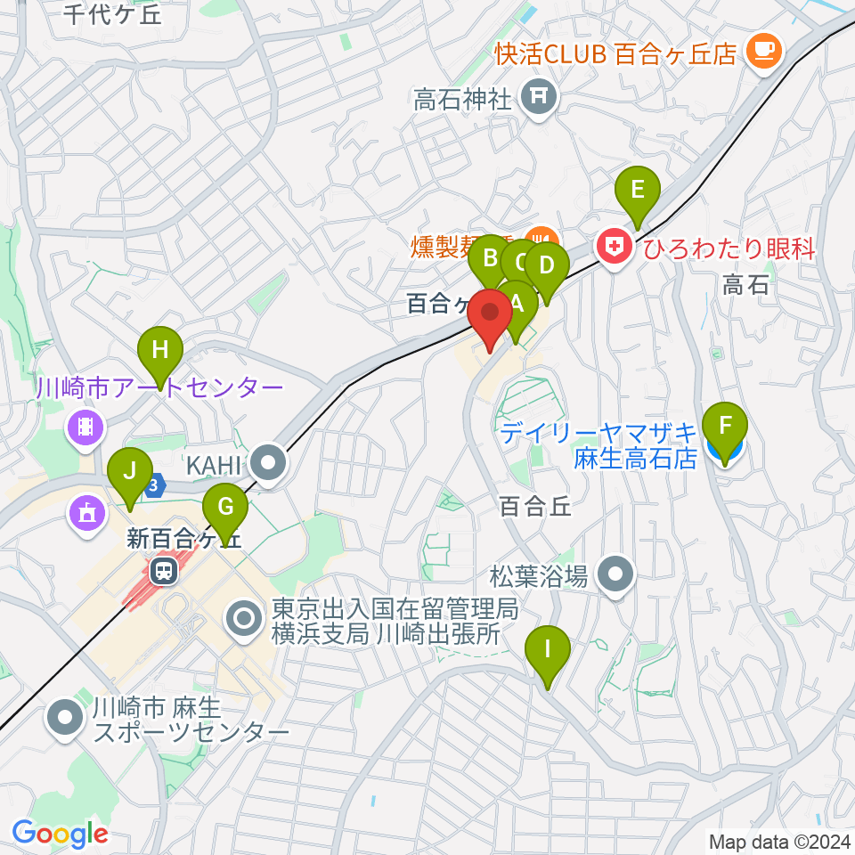 ムーザ ユリガオカ周辺のコンビニエンスストア一覧地図