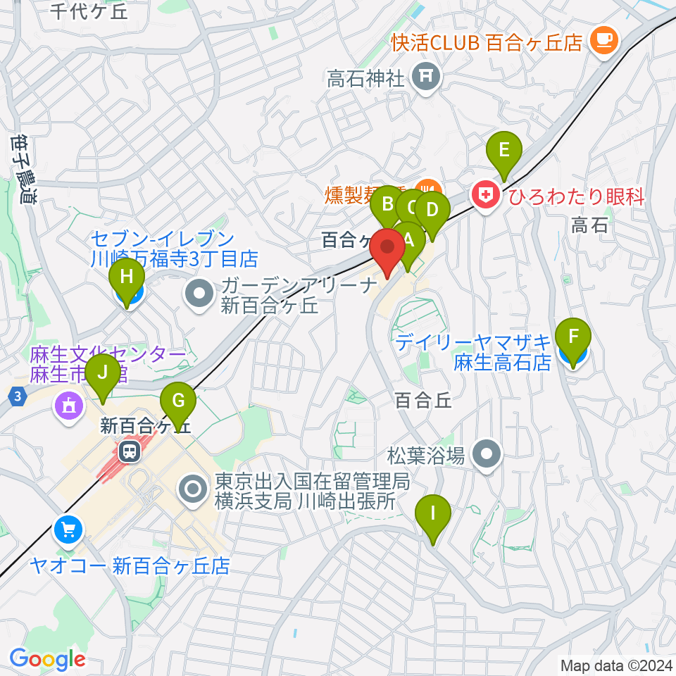 ムーザ ユリガオカ周辺のコンビニエンスストア一覧地図