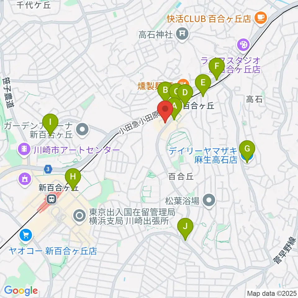 ムーザ ユリガオカ周辺のコンビニエンスストア一覧地図