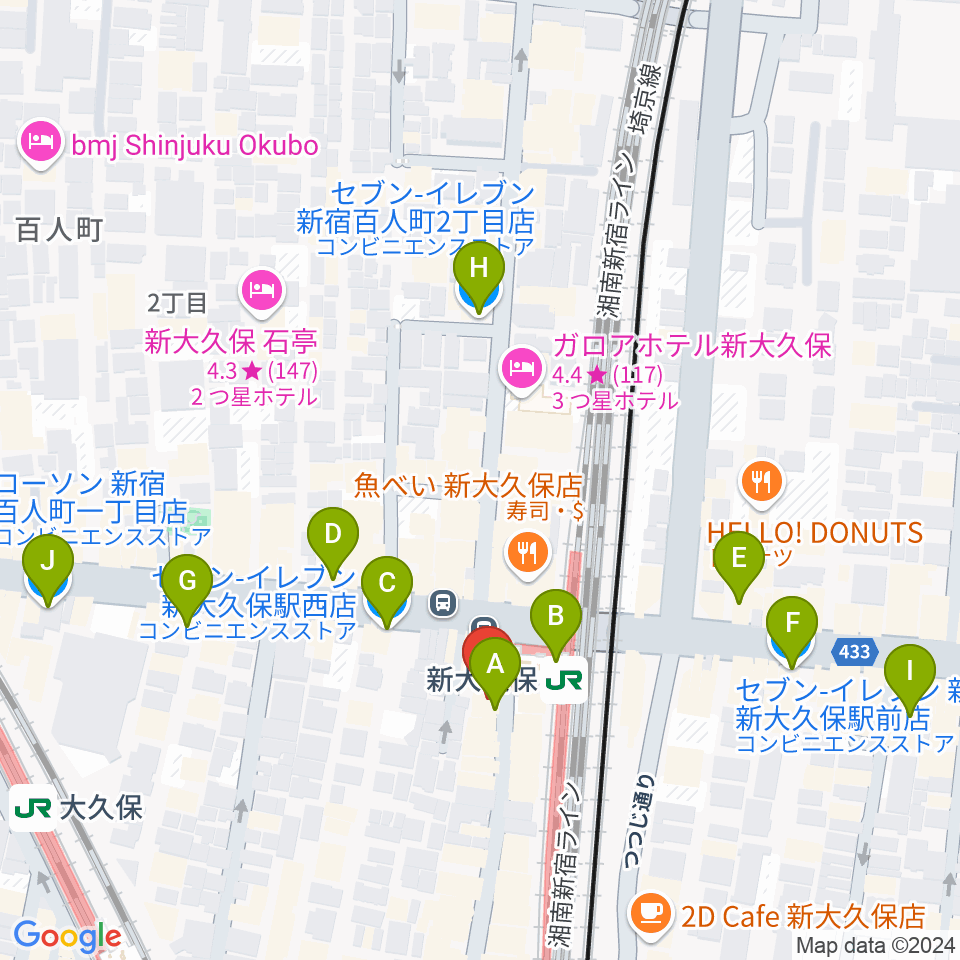 山野楽器ウインドクルー周辺のコンビニエンスストア一覧地図