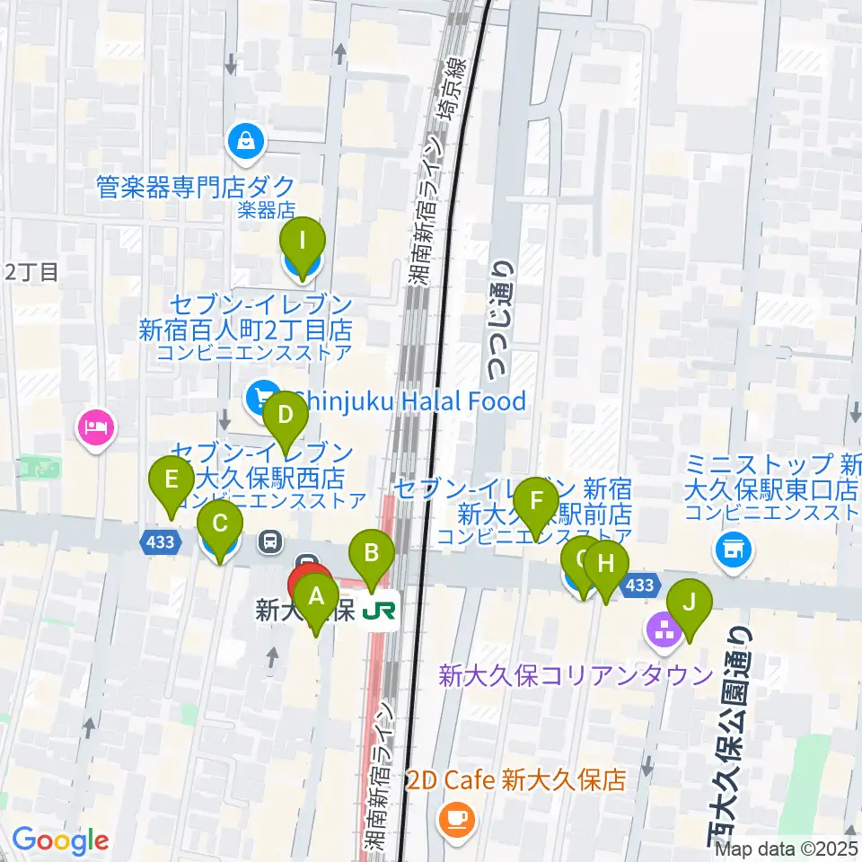 山野楽器ウインドクルー周辺のコンビニエンスストア一覧地図