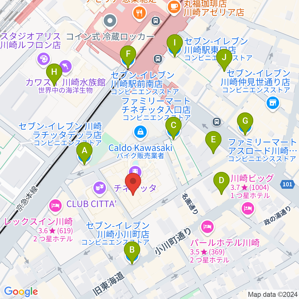 山野楽器ロックイン川崎周辺のコンビニエンスストア一覧地図