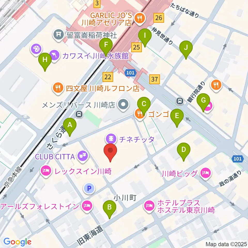 山野楽器ロックイン川崎周辺のコンビニエンスストア一覧地図
