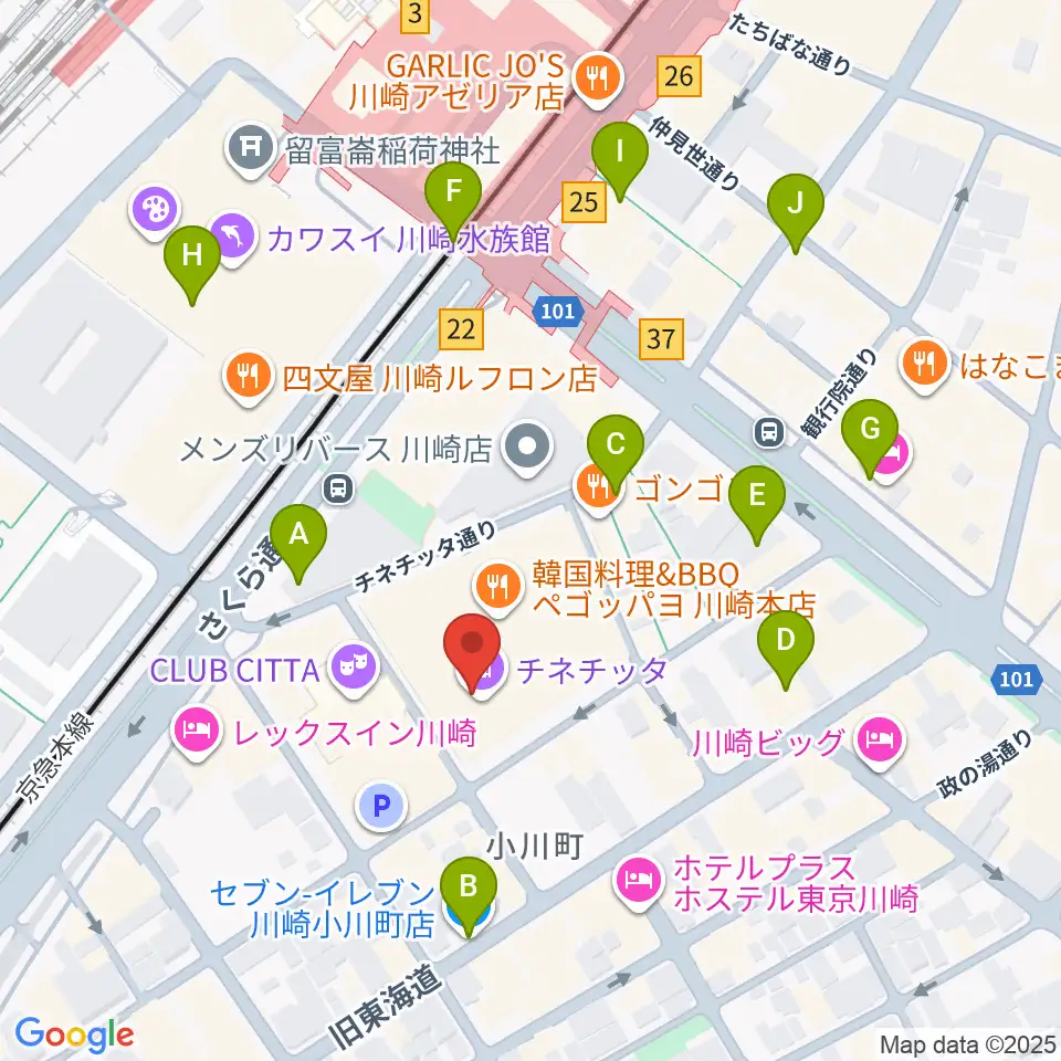 山野楽器ロックイン川崎周辺のコンビニエンスストア一覧地図