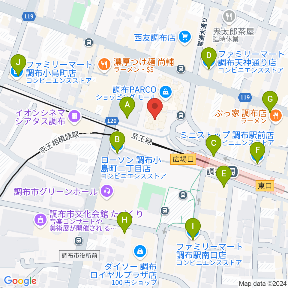 山野楽器 調布パルコ店周辺のコンビニエンスストア一覧地図