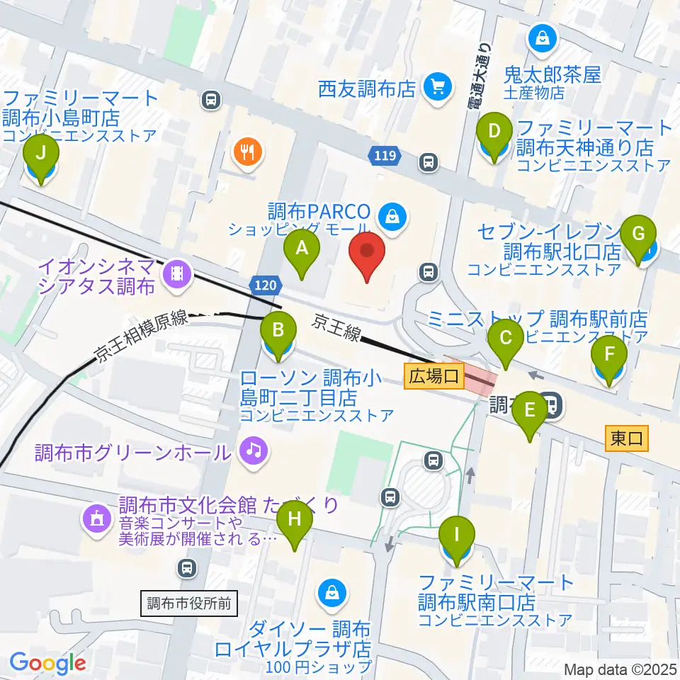 山野楽器 調布パルコ店周辺のコンビニエンスストア一覧地図
