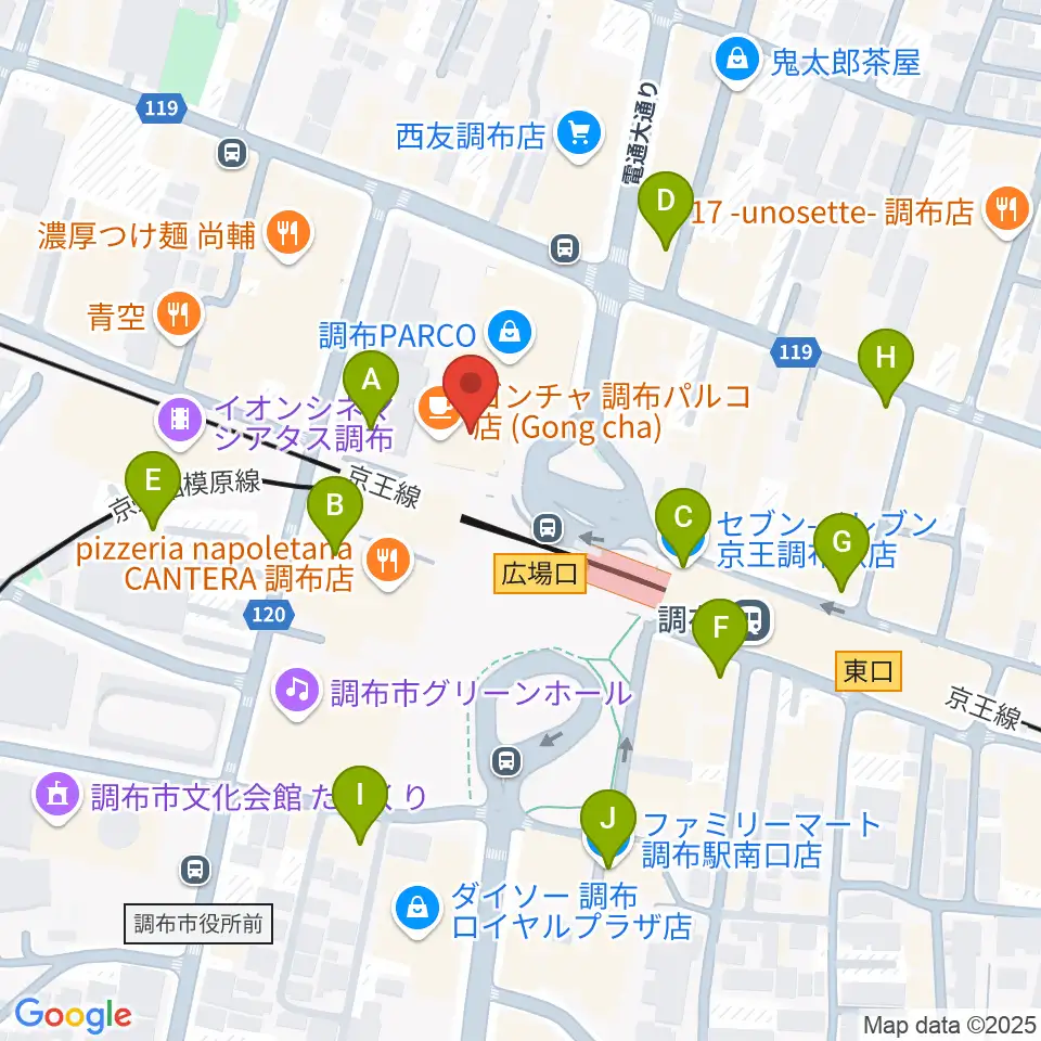 山野楽器 調布パルコ店周辺のコンビニエンスストア一覧地図