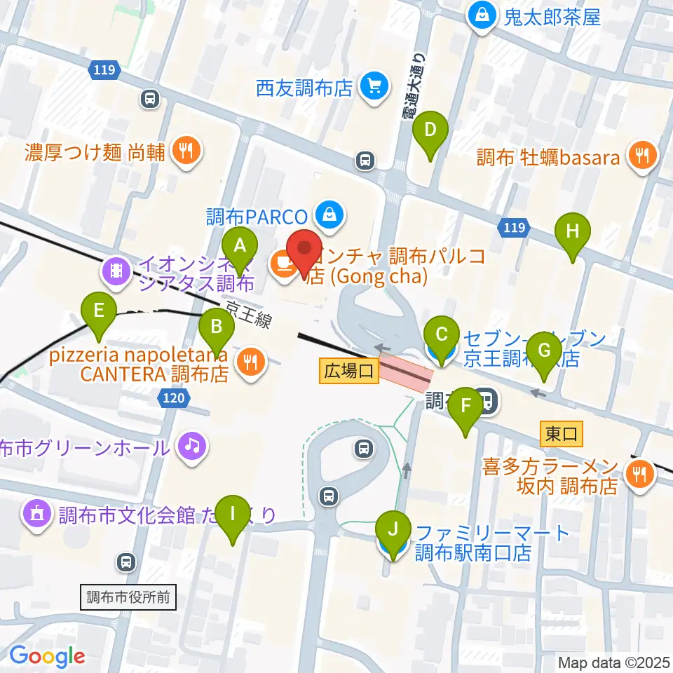 山野楽器 調布パルコ店周辺のコンビニエンスストア一覧地図