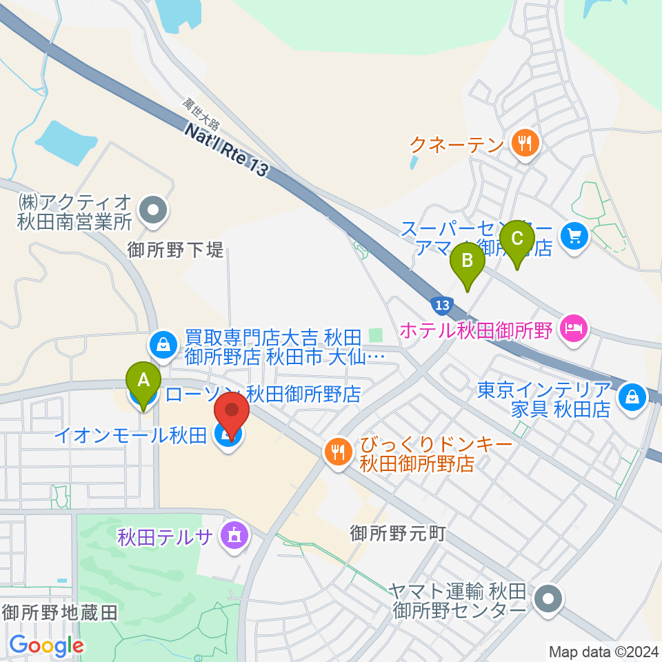 島村楽器 イオンモール秋田店周辺のコンビニエンスストア一覧地図