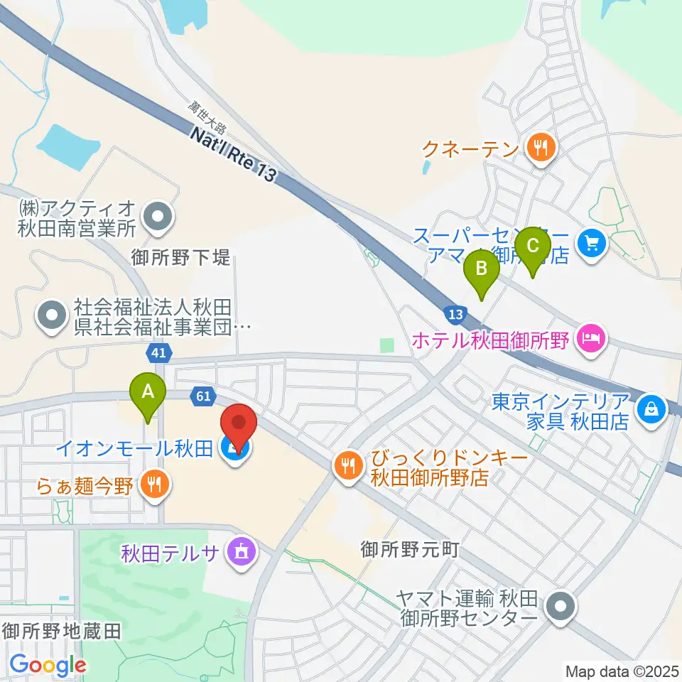 島村楽器 イオンモール秋田店周辺のコンビニエンスストア一覧地図
