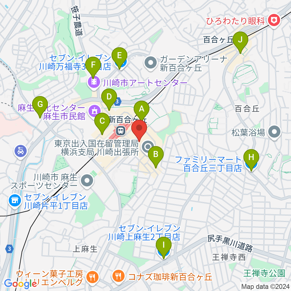 山野楽器 新百合ヶ丘エルミロード店周辺のコンビニエンスストア一覧地図