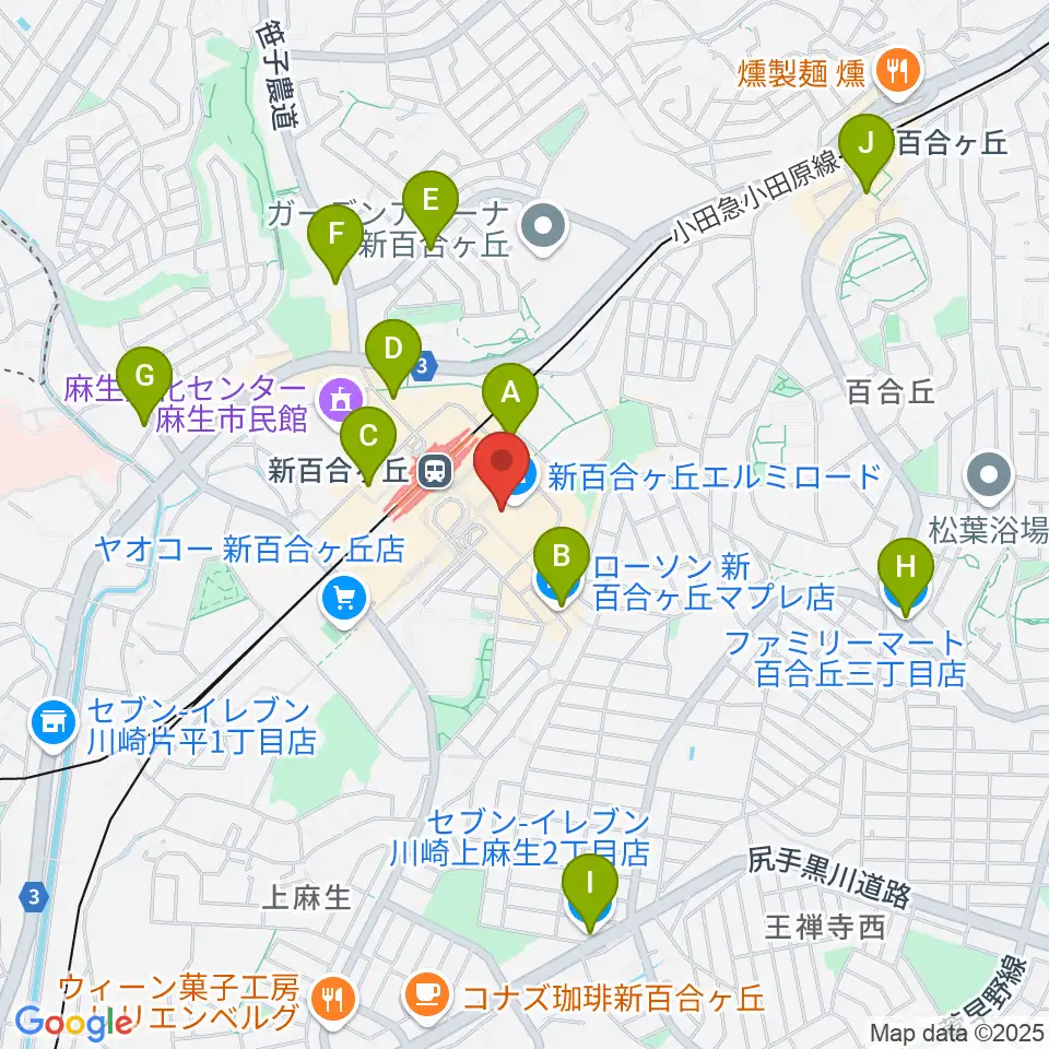 山野楽器 新百合ヶ丘エルミロード店周辺のコンビニエンスストア一覧地図