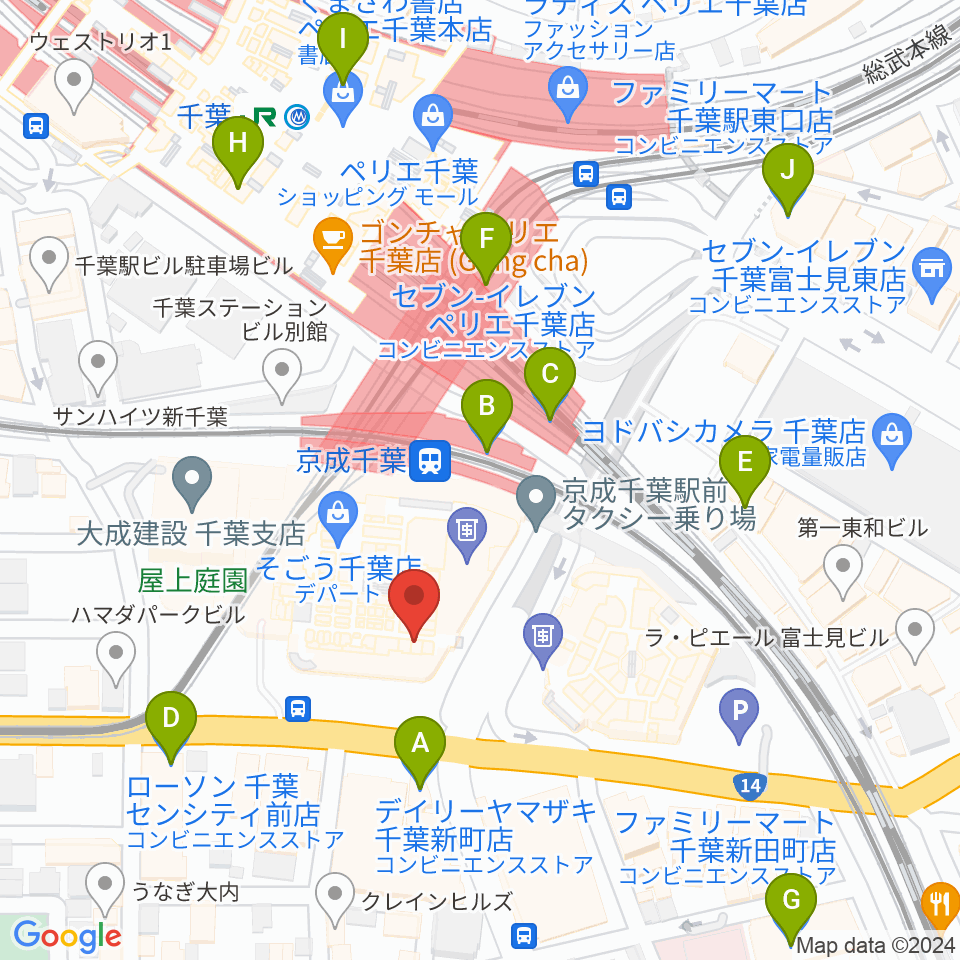 山野楽器 そごう千葉店周辺のコンビニエンスストア一覧地図