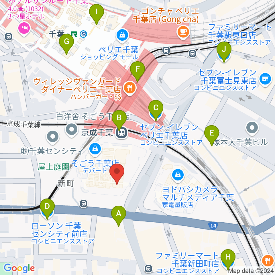 山野楽器 そごう千葉店周辺のコンビニエンスストア一覧地図