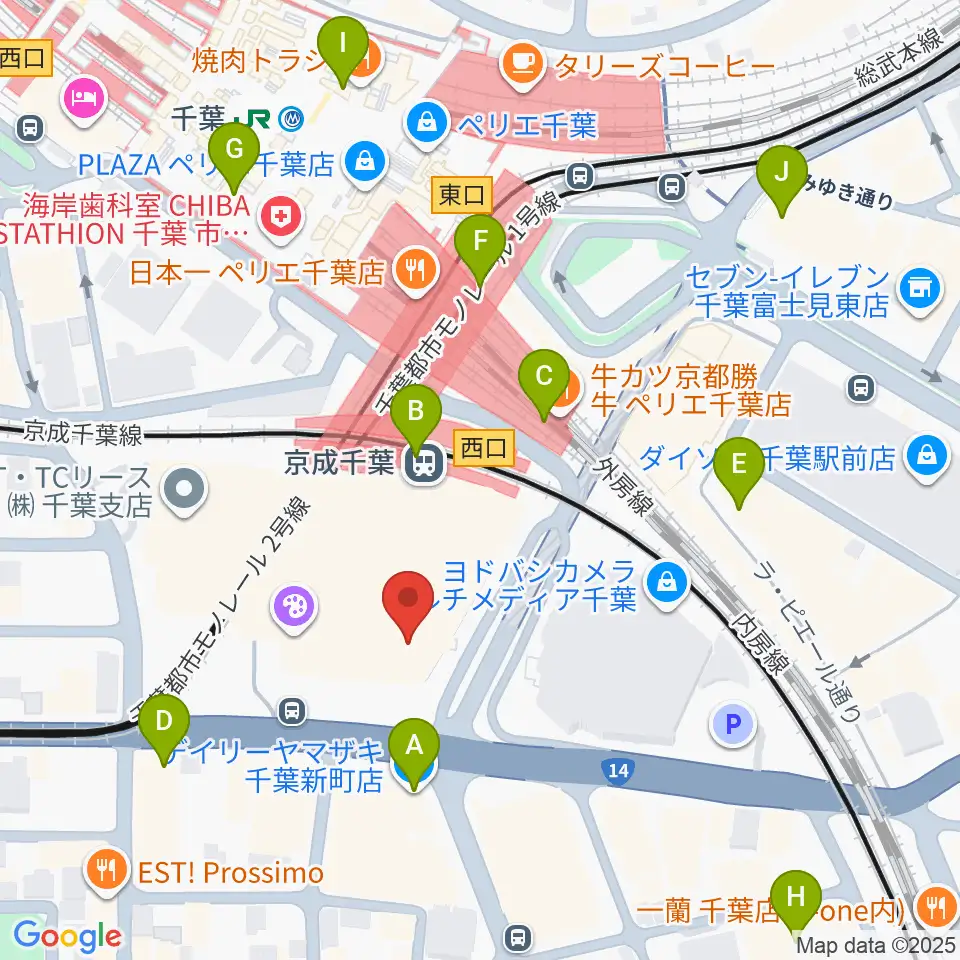山野楽器 そごう千葉店周辺のコンビニエンスストア一覧地図