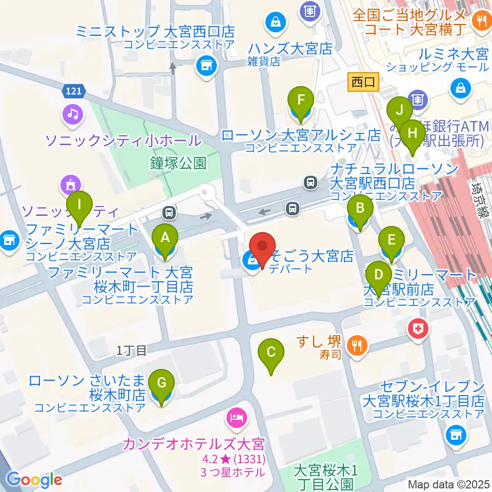 山野楽器 そごう大宮店周辺のコンビニエンスストア一覧地図