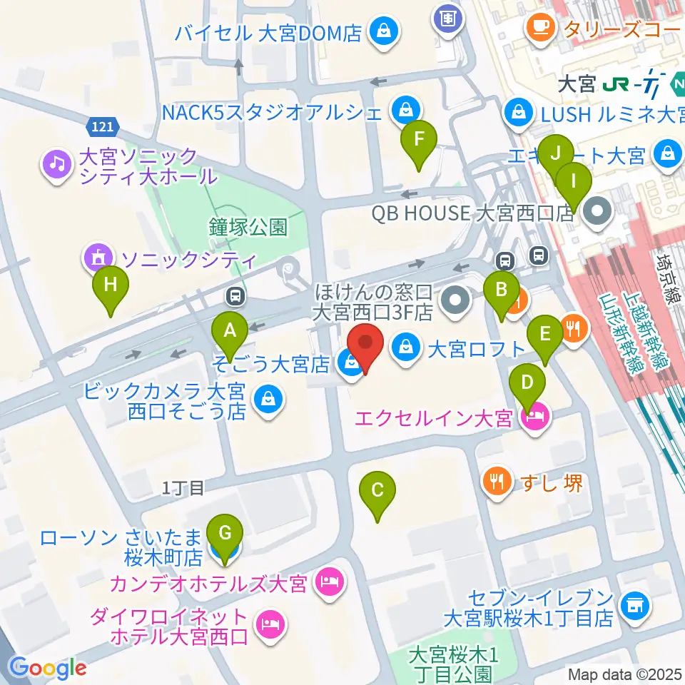 山野楽器 そごう大宮店周辺のコンビニエンスストア一覧地図