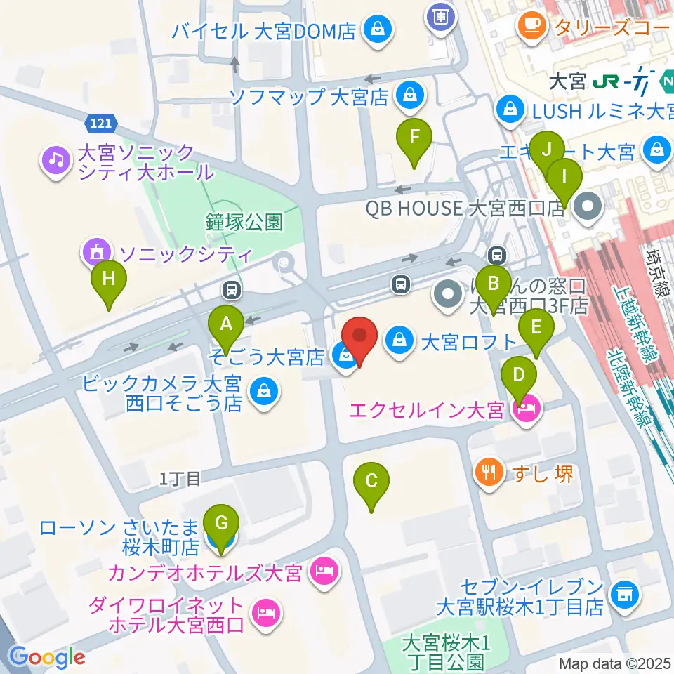 山野楽器 そごう大宮店周辺のコンビニエンスストア一覧地図