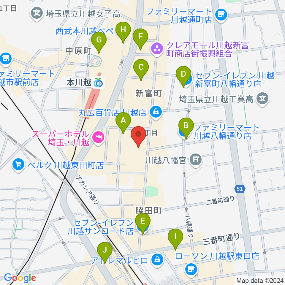 山野楽器 丸広川越店周辺のコンビニエンスストア一覧地図